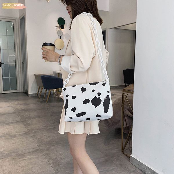 

milk cow print bag for women acrylic shoulder bags cute larger capacity canvas crossbody bag for girls purse bolsas
