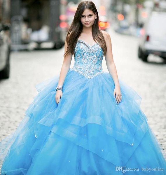 

2019 sky blue ball gown quinceanera dresses beaded crystals sweetheart ruffles sweet 15 evening prom gowns vestido de fiesta de graduaciÃ³n, Blue;red
