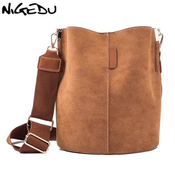 

nigedu women bucket bag matte leather female messenger crossbody bag wide strap shoulder for lady handbag bolsos black