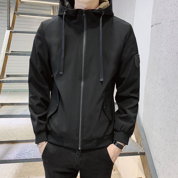 

new spring men's jacket fashion casual pocket korean style hooded youth coats letter camouflage stitching designer, Black;brown