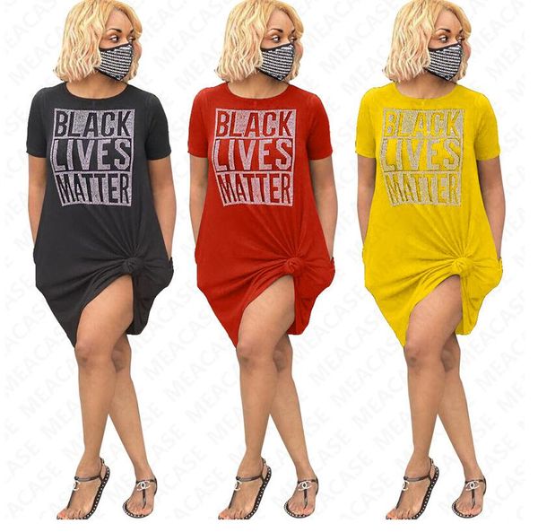 

black lives matter letter tshirt dresses blouse summer t shirt dress loose tee with packet designer dresses home casual clothing d7210, White