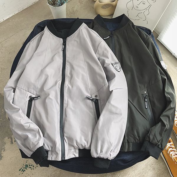 

streetwear men's jackets solid color men's coat wear on both sides gray green m-3xl male jackets coat, Black;brown