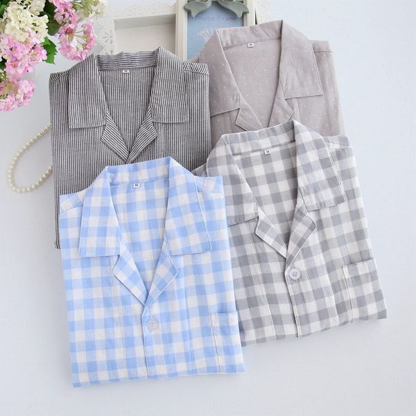 

men's sleepwear 2021 summer cotton short-sleeved pajamas set striped plaid suit homewear size xxxl, Black;brown