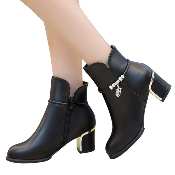

women's shoes 2019 black ankle boots for women ladies classic square heel leather short boots shoes woman leather women