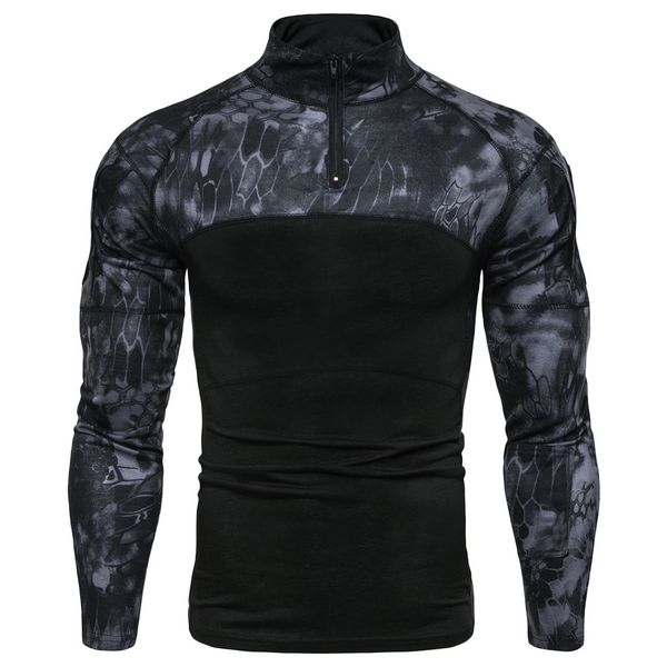 

teitong fashion brand men shirt outdoor casual camouflage print zipper sport long sleeve shirt blouse men camisas de hombre, White;black