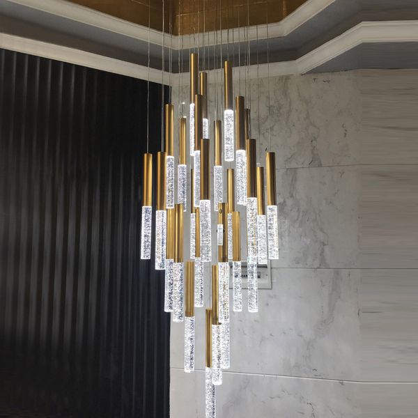 

led pendant light minimalist scandinavian loft staircase crystal hanging lamp nordic art creative restaurant gold long light