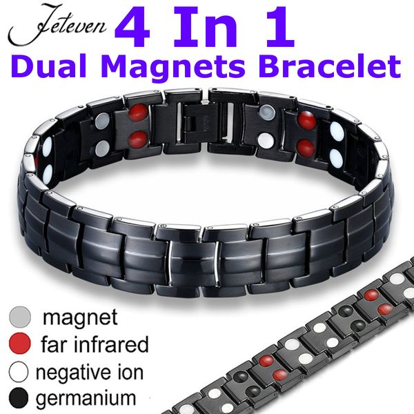 

4 in 1 men women titanium magnetic bracelet bangle super strong anion energy therapy bio arthritis health care fashion bracelet, Golden;silver