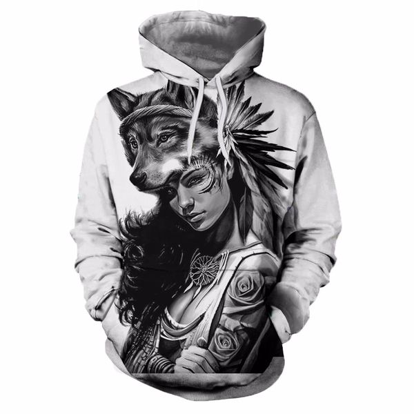 

men's 3d print wolf hoodie sweatshirts men/women loose fashion couple tracksuits harajuku male jacket coat pullover, Black