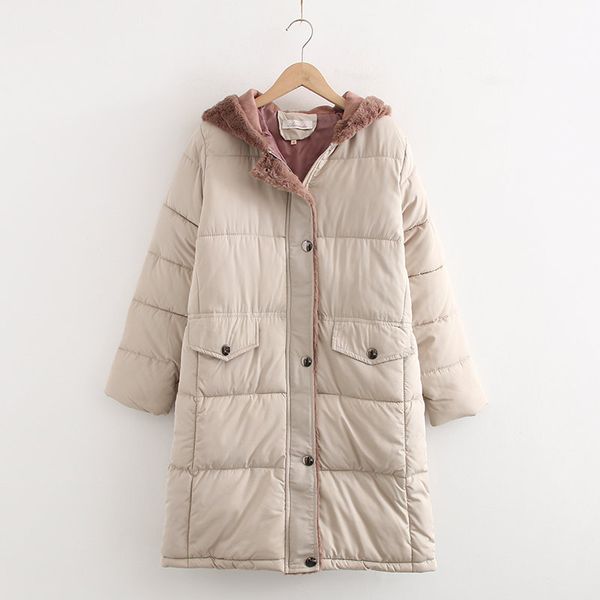 

2019 fashion new winter girl stitching in long paragraph bread clothes ladies hooded straight loose warm cotton jacket, Black