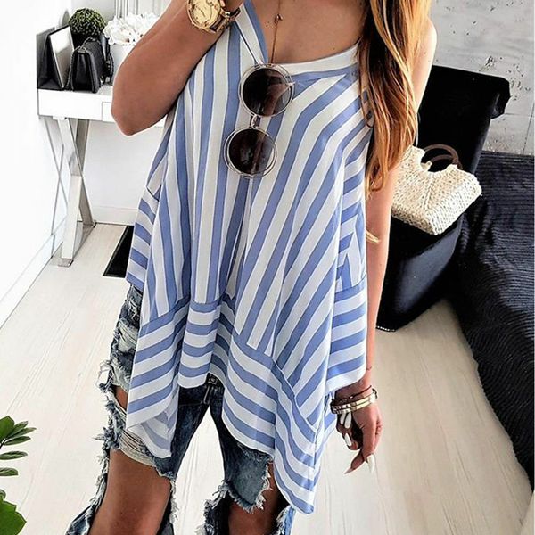 

fashion women ladies summer striped vest sleeveless v-neck shirt blouse casual loose tank shirts, White