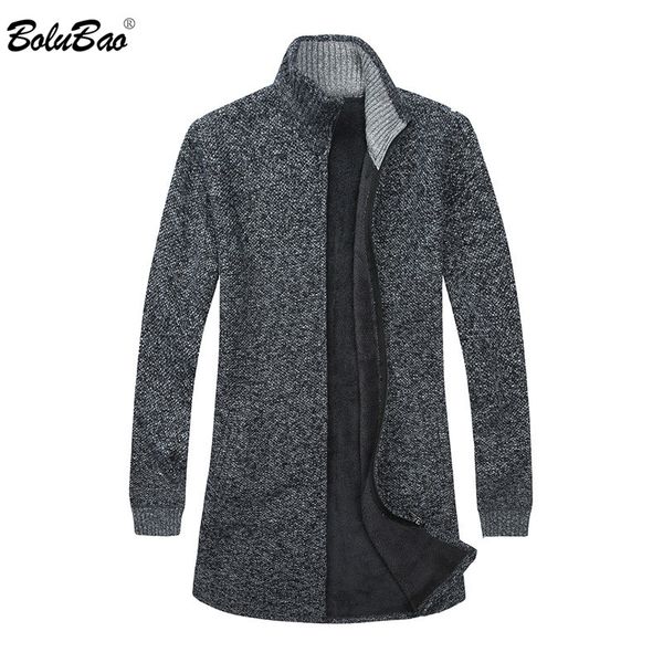 

bolubao men knitting cardigan sweaters mens winter new plus velvet quality sweaters trench male casual brand sweater coat, White;black