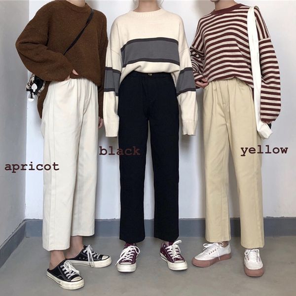

3 colors mihoshop ulzzang korean korea women fashion clothing summer high waist straight wide leg straight pants, Black;white