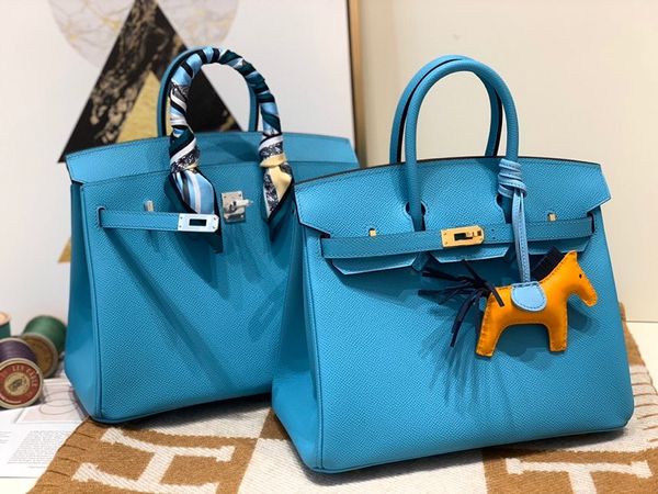 

оптовая половина ручной работы оригинального epsom кожа синего бренд handbag25cm, воск нить, имеет как золото и серебро оборудования, быстра