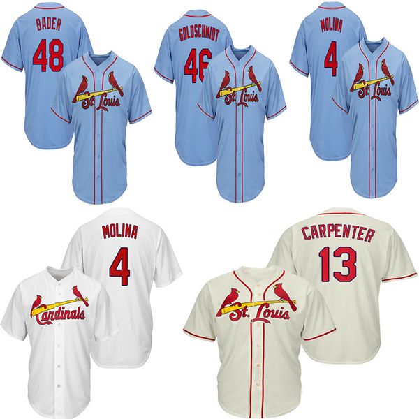 

4 Molina St. Louis 1 Ozzie Smith Cardinals 13 Carpenter 46 Goldschmidt 48 Bader White Red Blue Cool Jersey