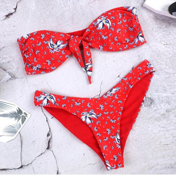 

bandeau swimsuit women halter bikini print bikini set brazilian swimwear female padded bathing suit thong swimming suit, White;black