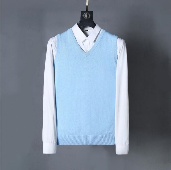 

2019 new pp66851 autumn brand mens pullovers sleeveless sweaters v-neck vest cotton knitted jumpers solid male knitwear, White;black