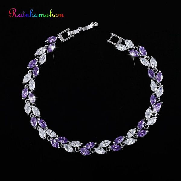 

rainbamabom 925 solid sterling silver created moissanite sapphire ruby peridot gemstone charm bracelets fine jewelry wholesale, Golden;silver
