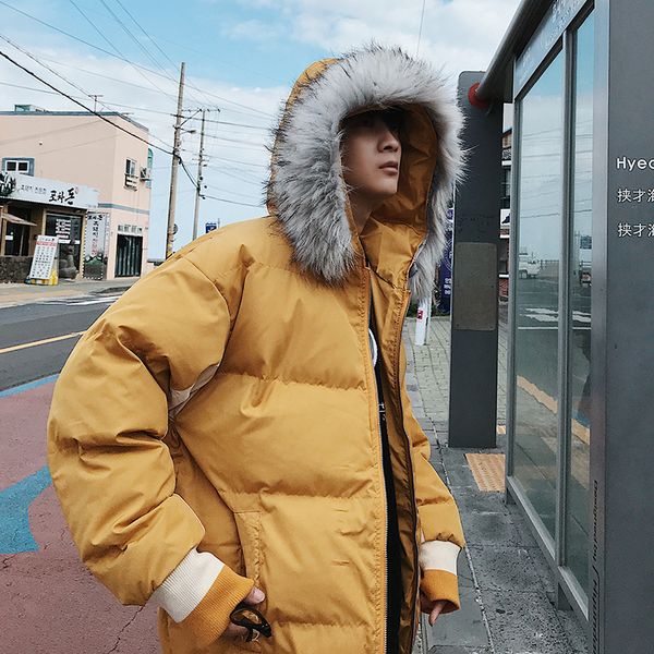 

new winter nice fur-collar down cotton-padded garment large size fashion hat men jacket outerwear, Black