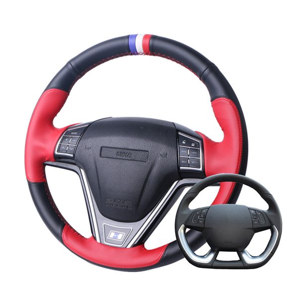 

diy leather black hand-stitched car steering wheel cover for ds5 ds 5 ds4s ds 4s