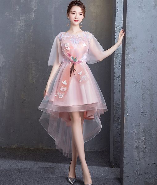 

pink bling embroidery cocktail dresses 2020 tulle high low prom party short dress o-neck hand flowers 2019 new, Black