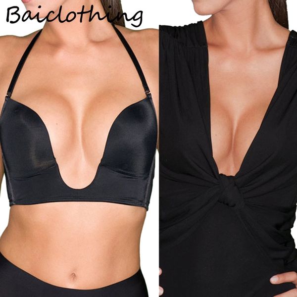 

32 34 36 38 40 42b c d e женщин 3/4 чашки косточках smooth бесшовная deep u bralette регулируемый ремень convertible push up bra черный, Red;black