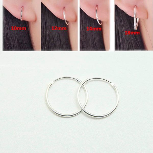 1Pair simples redondo brincos de aro de prata 925 Brincos de círculo de prata esterlina para mulheres homens diy brinquedos piercings jóias fazendo