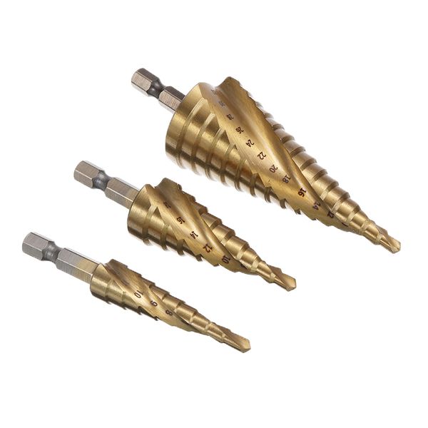 

1/4" hex step drill bits 4-12/4-20/4-32mm hss step cone drill bit wood steel hole drilling spiral pagoda power tools