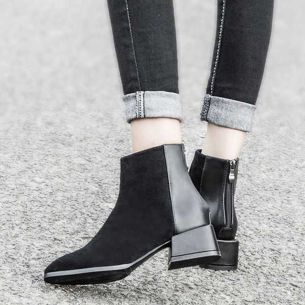 

flat heel women's rubber boots shoes round toe low heels booties booties ladies luxury designer zipper boots-women rain chunky, Black