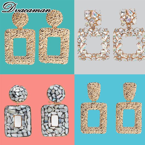 

dvacaman 2019 new crystal drop dangle earrings fashion for women vintage geometric metal statement earring boho wedding party, Silver
