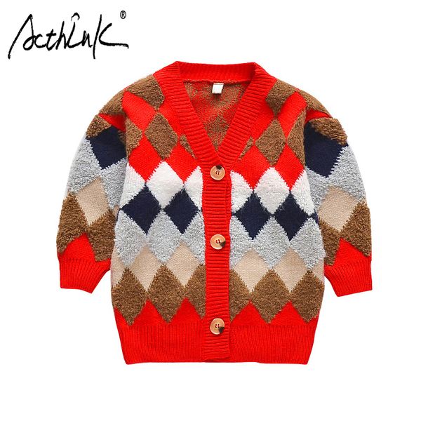 

acthink new plaid girls knitted cardigan sweater pluz size girls autumn spring sweater teen winter thermal cardigan coat, Blue