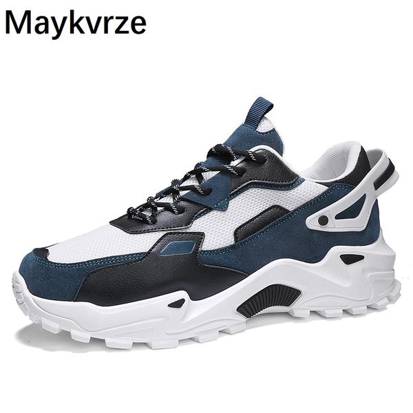 

tide men shoes wild thick bottom increased sneakers fashion comfortable breathable mesh flats men's casual sports shoes, Black