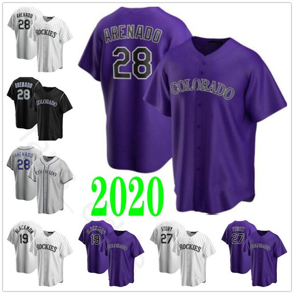 

2020 new mens #28 nolan arenado jersey 19 charlie blackmon 27 trevor story stitched home road purple white baseball jerseys, Blue;black