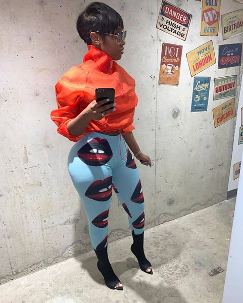 

Women Slim Fit Pants Lips Printed Jogging Yoga Pants Spring Autumn Pants
