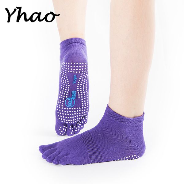 

yoga socks for women toeless anti slip pilates ballet socks breathable five finger floor fitness cotton sport, Black