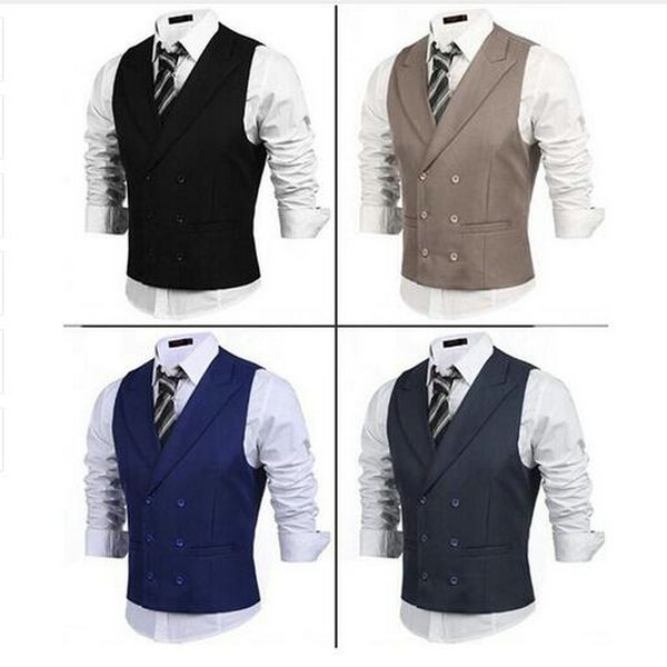 

new vest men's double breasted slim fit formal business suit vest dress wedding waistcoat, Black;white
