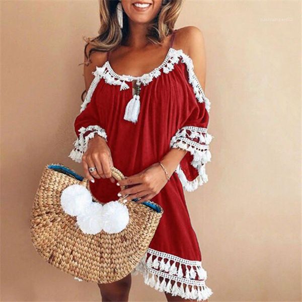 

tassel dress backless loose sundress female lace print clothing designer summer dresses spaghetti strap panelled, Black;gray
