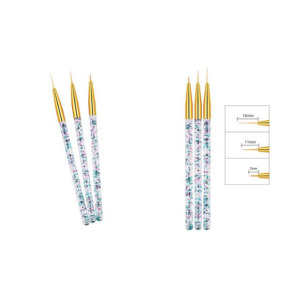 

6x 7/9/14mm nail art brush set for thin lines strokes tiny details -golden