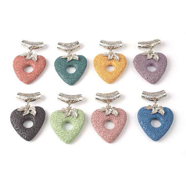 

wholesale love heart lava stone multilayer necklace essential oil diffuser volcanic rock pendant necklace women jewelry ing, Silver