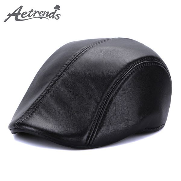 

aetrends] winter hat 100% leather beret hats for men or women berets genuine leather caps -5496, Blue;gray