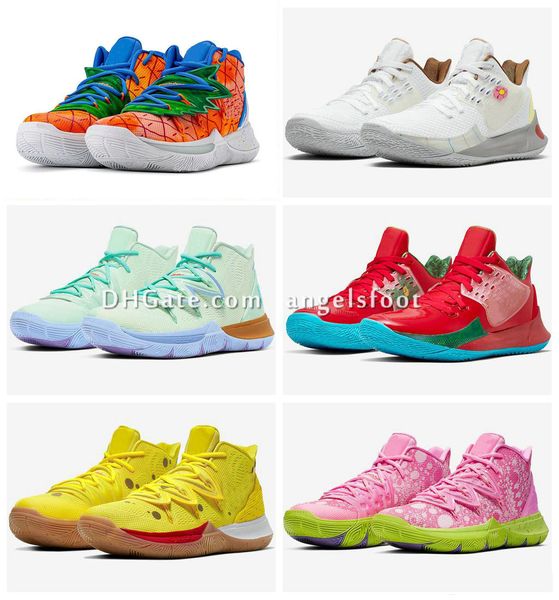 

kyrie 5 pineapple house patrick squidwards basketball shoes star kids kyrie 2 low mr. krabs sandy cheeks sneakers with box size us4-12, Black