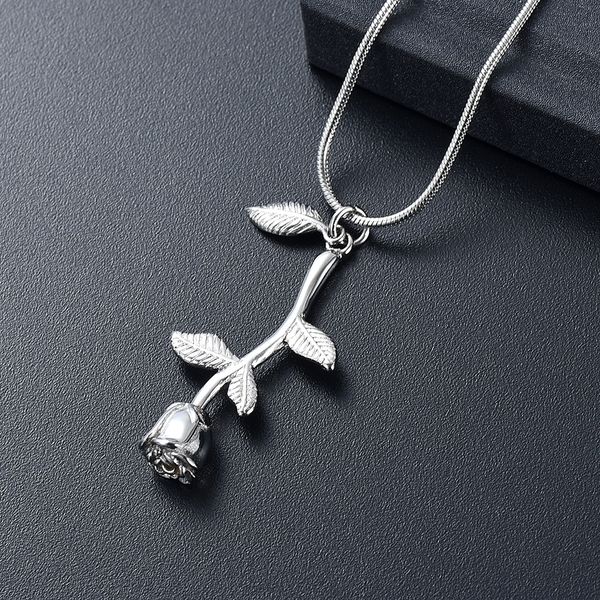 

ijd10034 rose flower & leaf cremation jewelry silver color memorial urn necklace for loved ones ashes keepsake women gift items