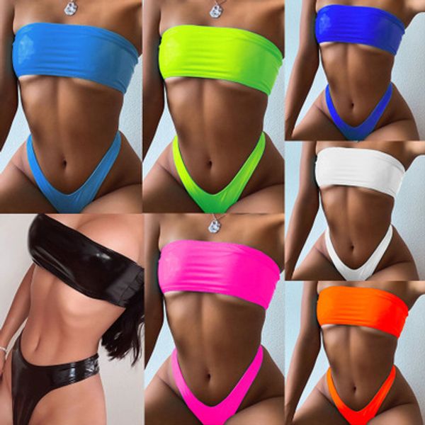 

2020 new design womens new imitation leather tube bikini zipper swimsuit split swimsuit