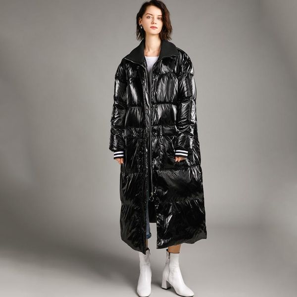 

2020 winter new down jacket women's long black blue european and american big 90 white duck down jacket s-5xl