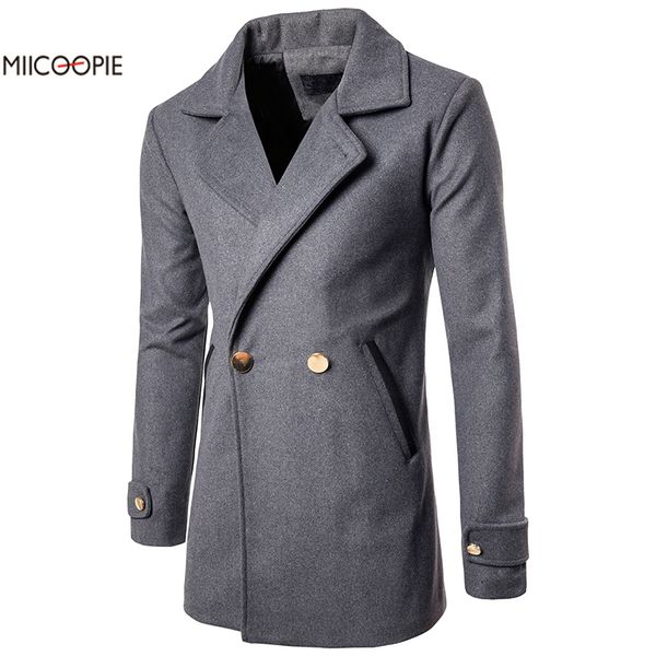 

brand men wool blends coats autumn winter new solid color men's wool coats luxurious blends coat male, Black