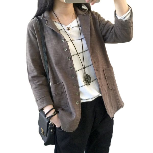 

vintage suit jacket women oversized cotton and linen lapel seven sleeve casual blazer feminino 2019 new spring shirt coat f758, White;black