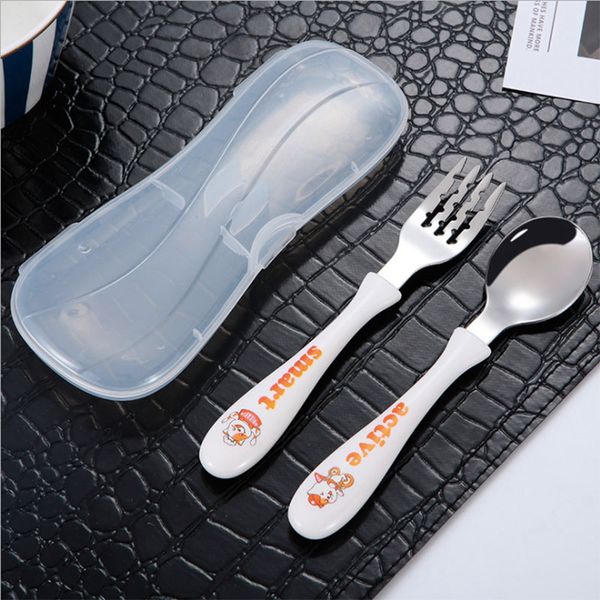 

stainless steel 18/10 children tableware portable spoon fork creative cartoon kid's dinnerware birthday gift flatware