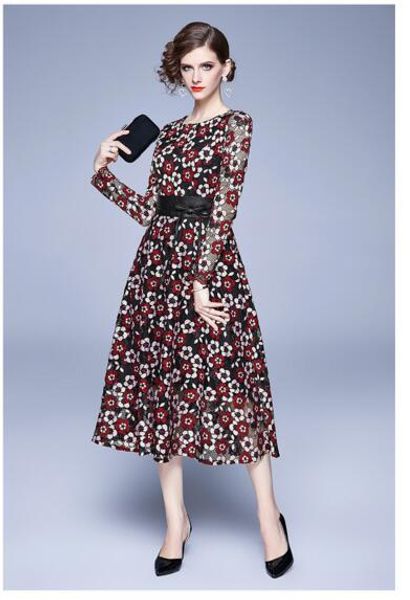 

new temperament slim elegant long sleeve lace long dress, Black;gray