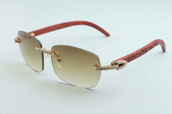 Neueste A5-B3524012 Big Diamond natürliche handgeschnitzte Muster Holz Tempel Rhombus Linse Sonnenbrille Mode Männer und Frauen grenzenlose Sonnenbrille