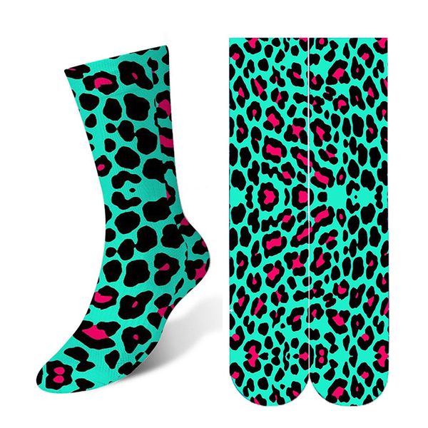 

2020 new women cotton men's knee socks harajuku happy funny cartoon printed socks women leopard snake 3d 6jq-d17, Black;white