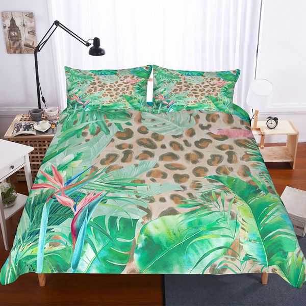 

fanaijia 3d tropical plants bedding sets  size cartoon duvet cover set green bedspread kids duvet set